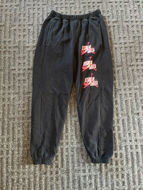 Nike Air Jordan Mens Jogger Sweatpants Black Red Triple Jumpman Logo Fleece M